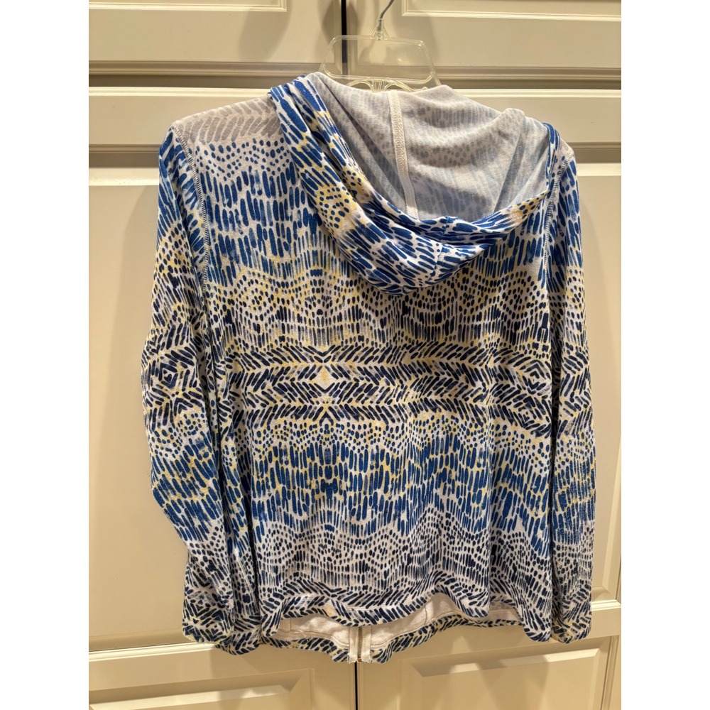 Zenergy by Chico's Blue Yellow Ikat Print Rhinestone Full Zip Hoodie Womens 2 L - Picture 5 of 7